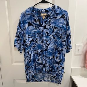PANAMA JACK BLUE HAWAIIAN SHIRT WITH FLORAL AND VINTAGE CARS